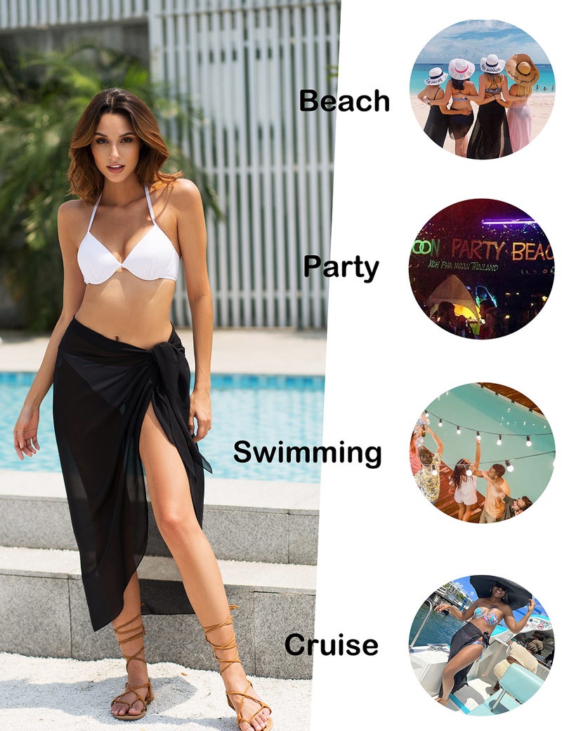 LIENRIDY Women's Swimwear Chiffon Cover up Beach Sarong Swimsuit Wrap Black Middle L-XL - Image 5